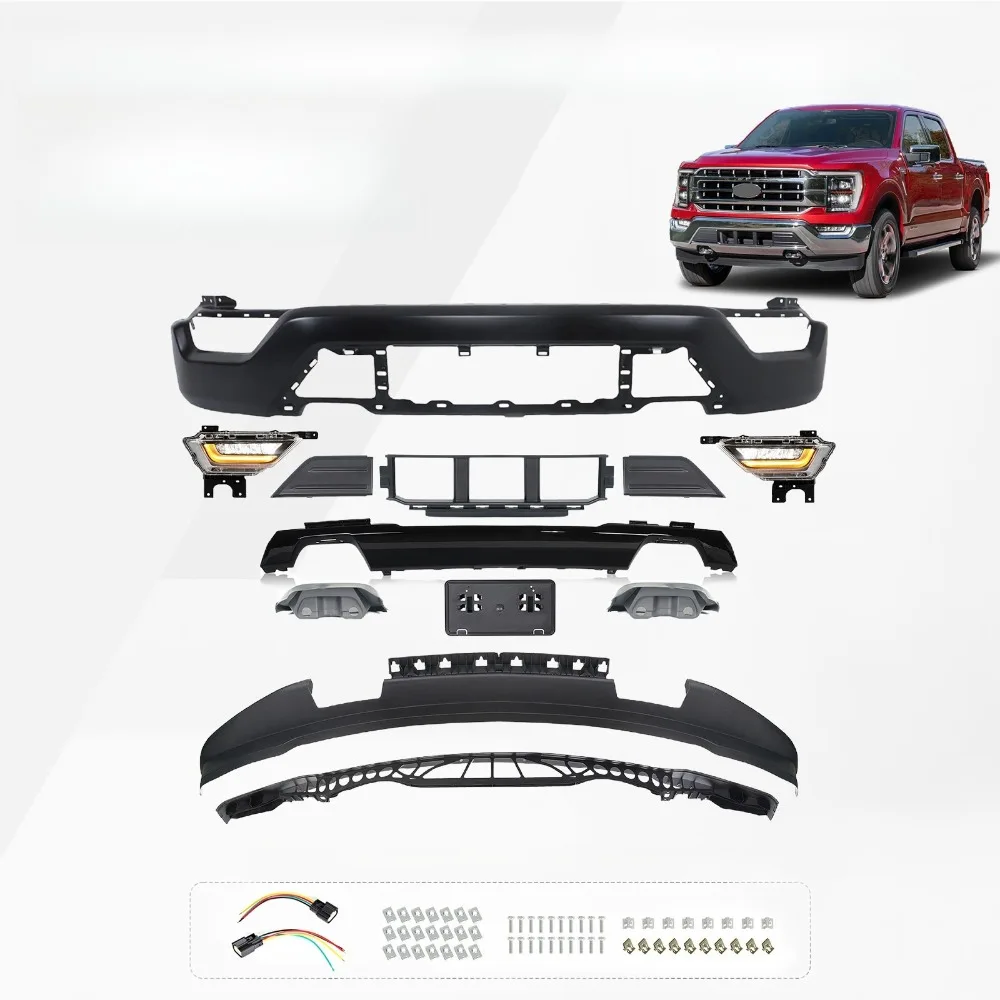 Передний бампер в сборе с противотуманными фарами для Ford F-150 2021-2023 годов выпуска, черный, без отверстий для датчиков
Передний бампер в сборе с противотуманными фарами для Ford F-150 2021-2023 годов выпуска, черный, без отверстий для датчиков