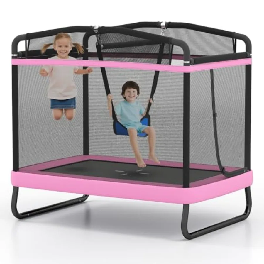 ' 6 FT rectangular trampoline for indoor outdoor use steel frame with blue safety enclosure net ASTM-approved for toddler swing
' 6 FT rectangular trampoline for indoor outdoor use steel frame with blue safety enclosure net ASTM-approved for toddler swing