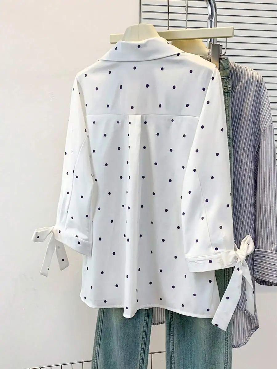 Womens 3/4 Sleeve Polka Dot Button Up Shirt With Tie Cuff Collar Casual Business Wear
Womens 3/4 Sleeve Polka Dot Button Up Shirt With Tie Cuff Collar Casual Business Wear