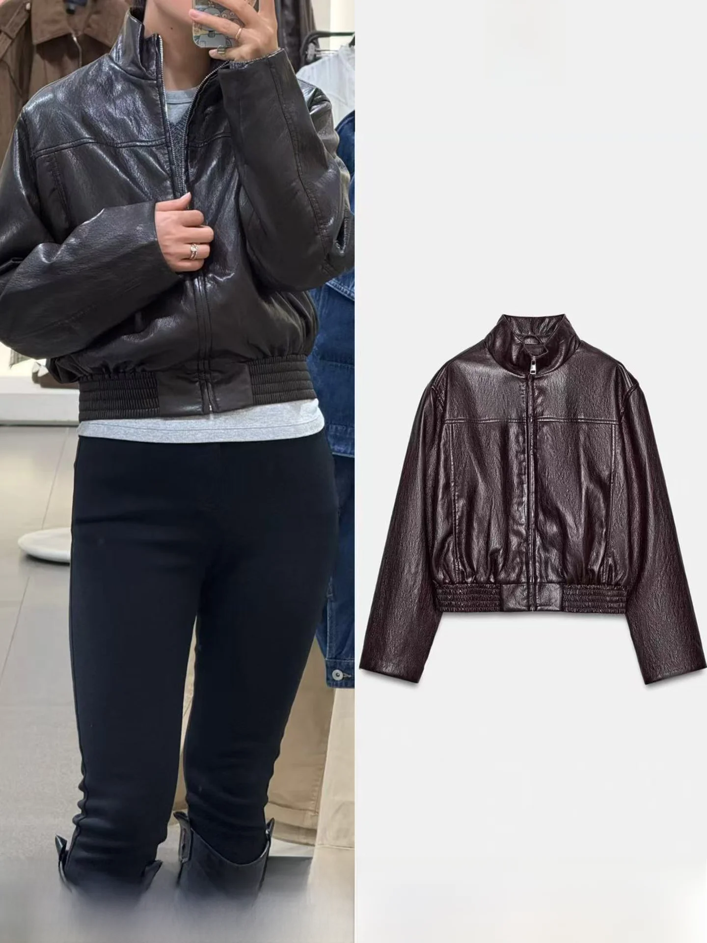 Spring New Women's Pilot Jacket Short Coat Long Sleeve Simulated Leather Stand Collar Zipper Closure Casual Style Outerwear
Spring New Women's Pilot Jacket Short Coat Long Sleeve Simulated Leather Stand Collar Zipper Closure Casual Style Outerwear