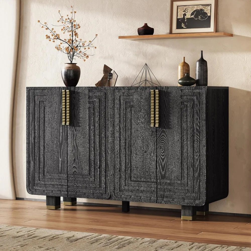 Retro Buffet Sideboard with 4 Fluted Doors, Vintage Storage Cabinet with Adjustable Shelves and Rubber Wood Legs for Kitchen Di
Retro Buffet Sideboard with 4 Fluted Doors, Vintage Storage Cabinet with Adjustable Shelves and Rubber Wood Legs for Kitchen Di