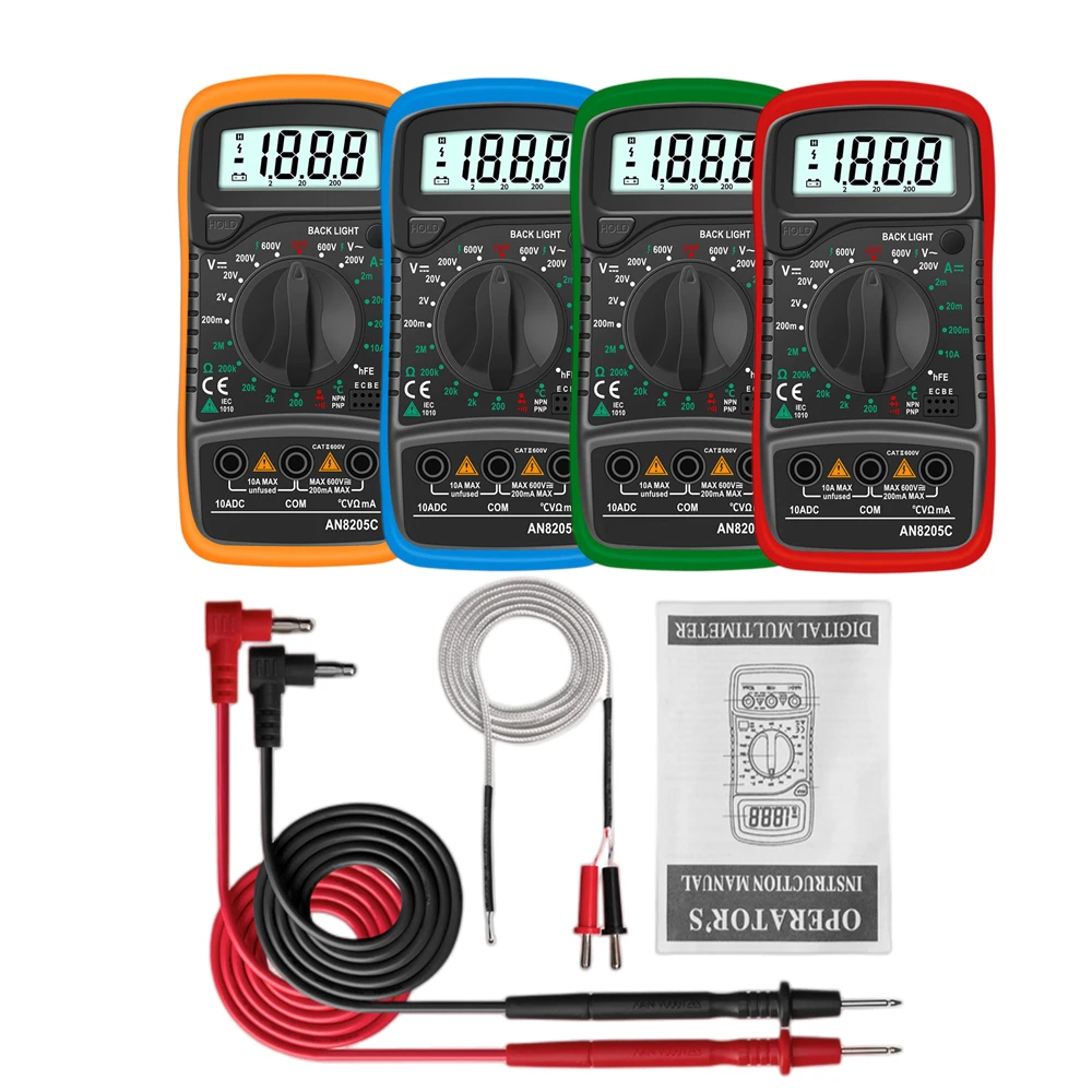 AN8205C Digital Multimeter AC/DC Ammeter Volt Ohm Tester Meter Multimetro With Thermocouple LCD Backlight Portable
AN8205C Digital Multimeter AC/DC Ammeter Volt Ohm Tester Meter Multimetro With Thermocouple LCD Backlight Portable