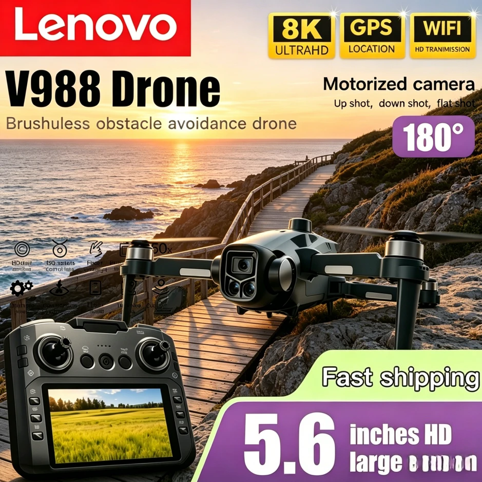 Lenovo V988 8K Drone Professional HD Dual Camera Remote control with large screen 5G WIFI FPV Foldable Quadcopter RC Dron
Lenovo V988 8K Drone Professional HD Dual Camera Remote control with large screen 5G WIFI FPV Foldable Quadcopter RC Dron