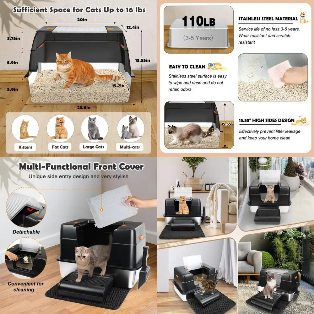Extra Large XL Side Entry Litter Box with Lid for Big Cats, Enclosed Metal Cat Pan, Removable, Scoop, Mat, and Footboard - Black
Extra Large XL Side Entry Litter Box with Lid for Big Cats, Enclosed Metal Cat Pan, Removable, Scoop, Mat, and Footboard - Black