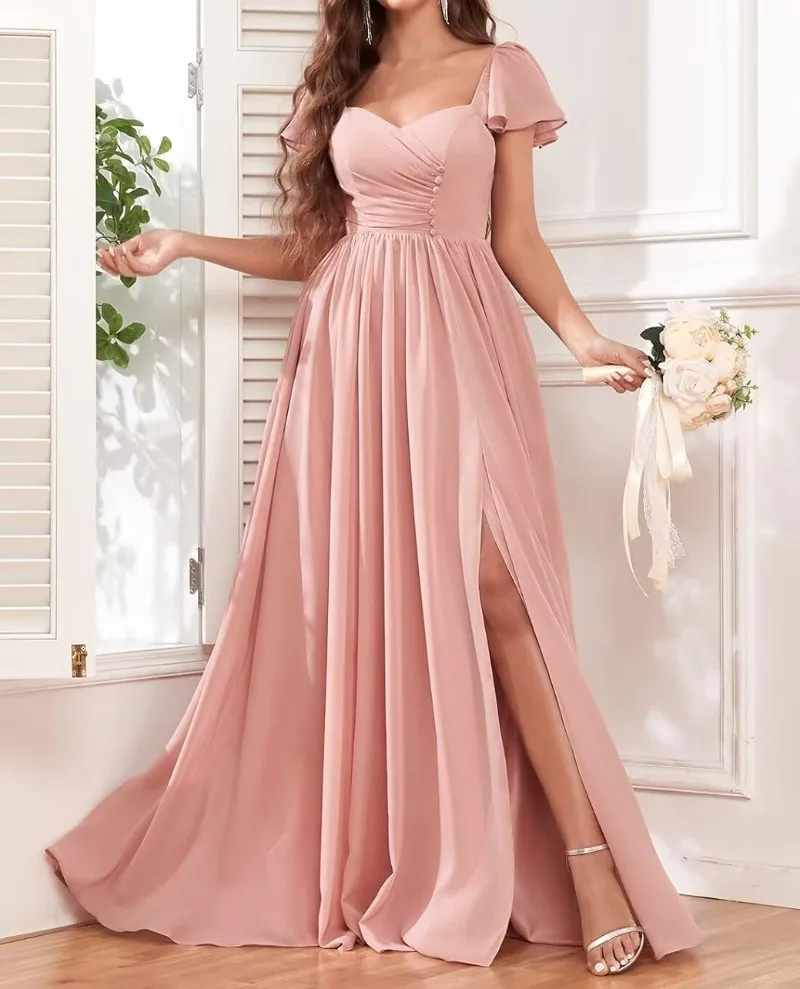 2024 Women’s Ruffle Sleeve Bridesmaid Dresses with Pockets Long Button Pleated Formal Party Dress with Slit Bridesmaid Gowns
2024 Women’s Ruffle Sleeve Bridesmaid Dresses with Pockets Long Button Pleated Formal Party Dress with Slit Bridesmaid Gowns