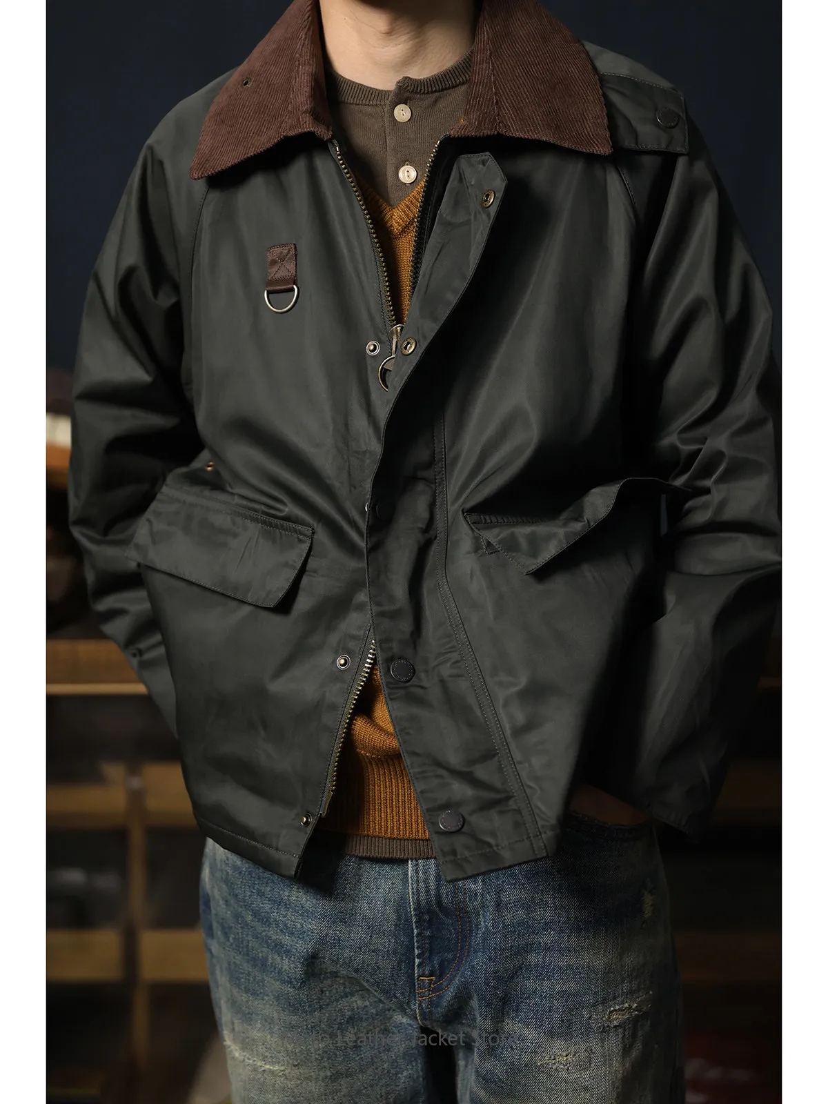 Spey Wax Jacket Corduroy Collar Vintage Outdoor Waxed Hunting Coat Raglan Sleeve Short Fishing Jacket
Spey Wax Jacket Corduroy Collar Vintage Outdoor Waxed Hunting Coat Raglan Sleeve Short Fishing Jacket
