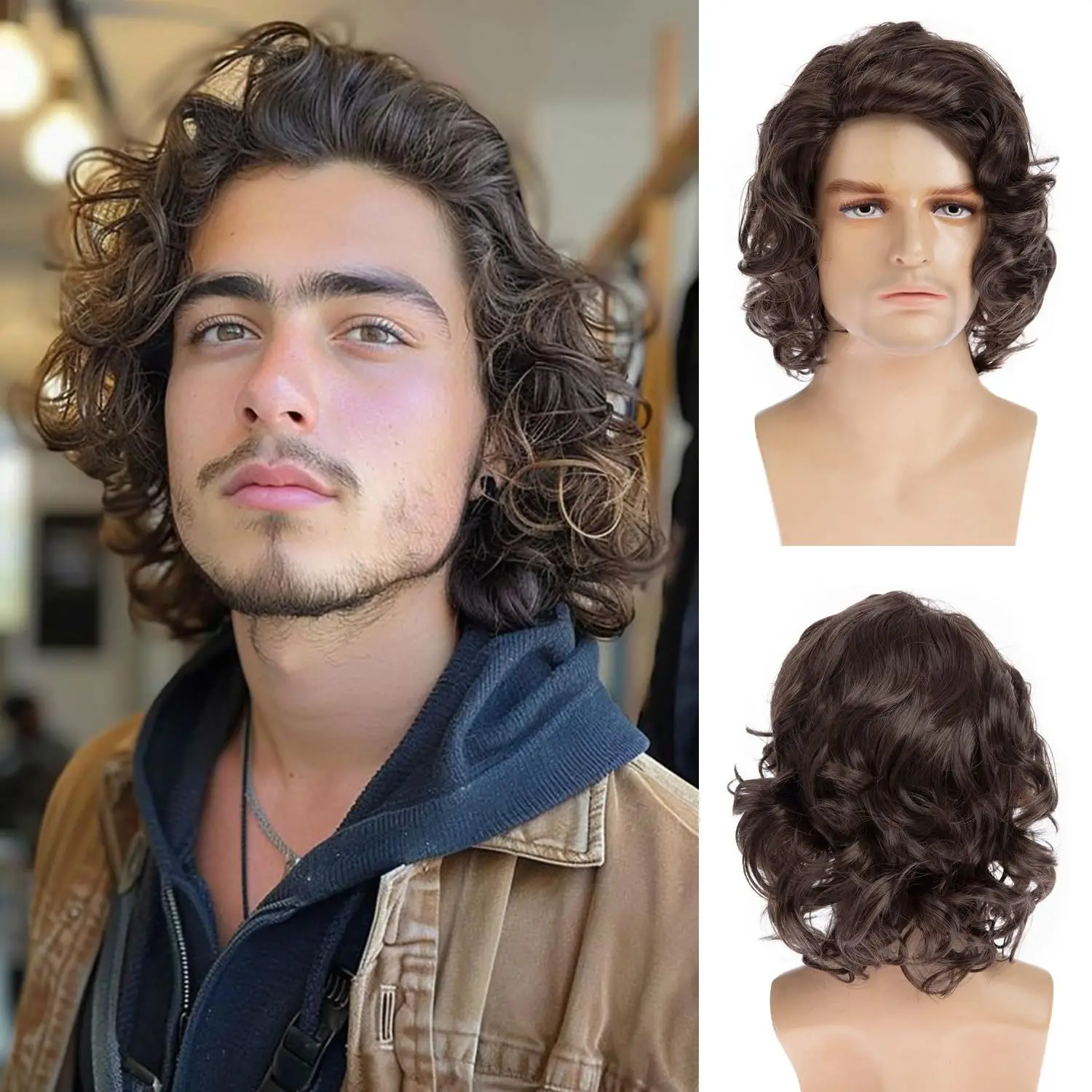Men's Synthetic Wig, Brown Medium-Length Wig, High-Temperature Silk Curl Hair Cap
Men's Synthetic Wig, Brown Medium-Length Wig, High-Temperature Silk Curl Hair Cap