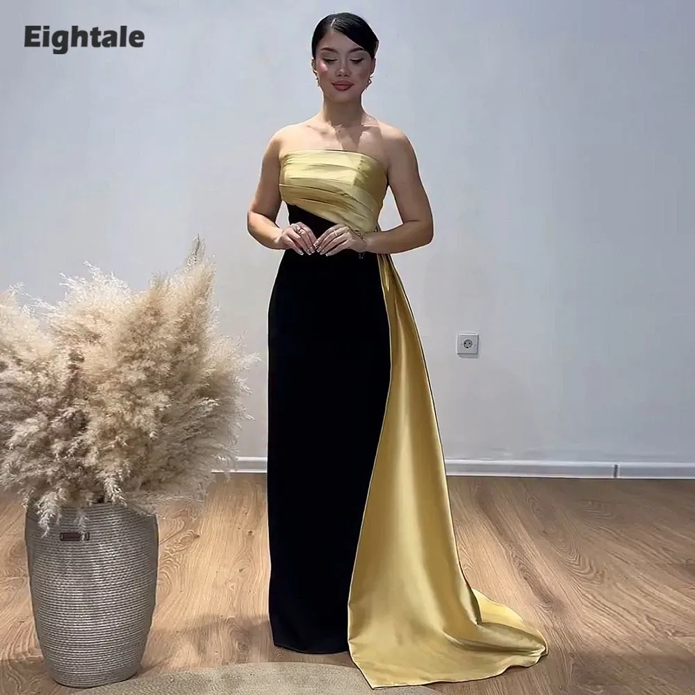 Eightale Arabic Evening Dress Customized Strapless Black and Gold Stretchy Satin Mermaid Prom Wedding Party Gowns
Eightale Arabic Evening Dress Customized Strapless Black and Gold Stretchy Satin Mermaid Prom Wedding Party Gowns