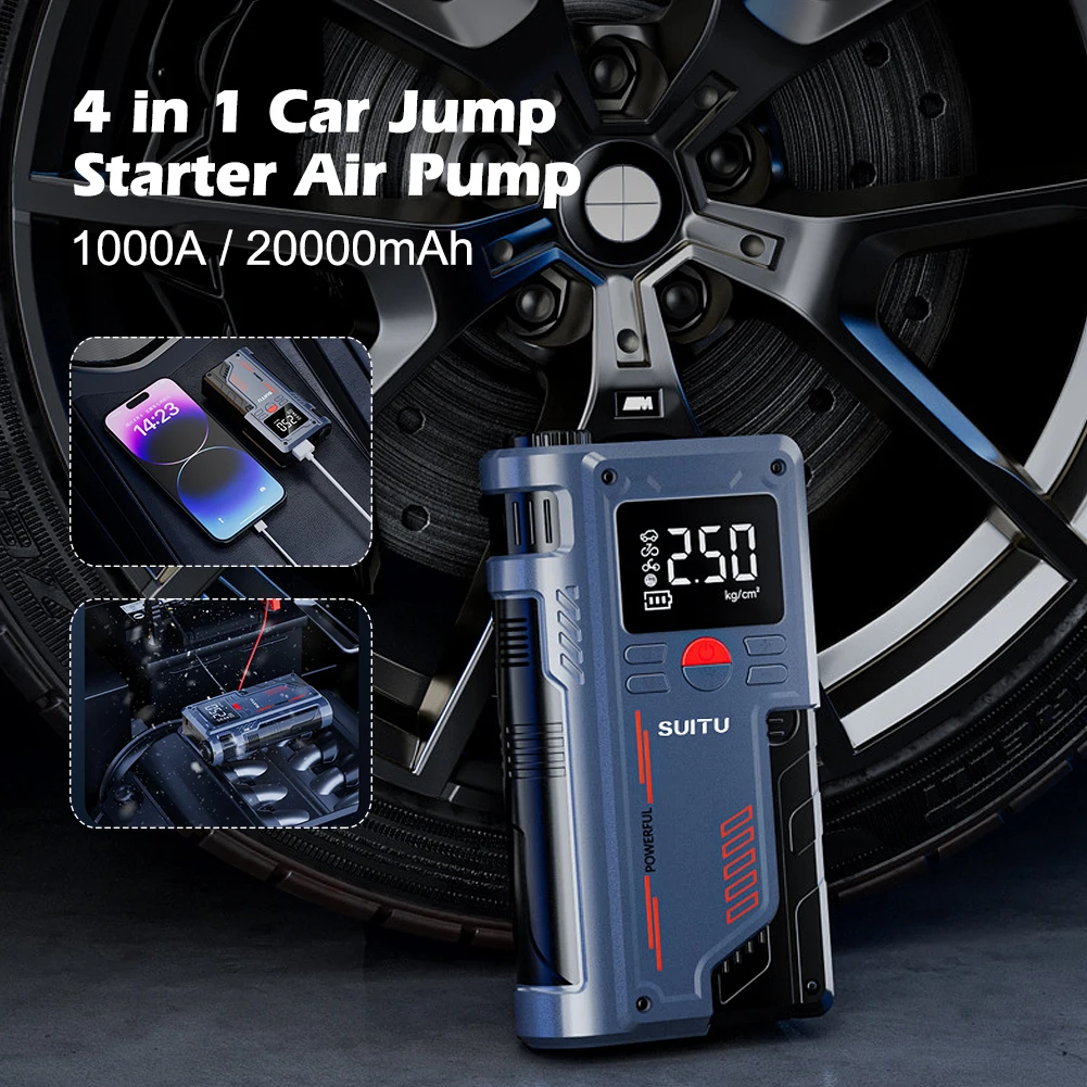 1000A Автомобильный стартер Power Bank 4 в 1 Воздушный компрессор Накачка шин 20000 мАч Портативный усилитель аккумулятора со светодиодным фонариком
1000A Автомобильный стартер Power Bank 4 в 1 Воздушный компрессор Накачка шин 20000 мАч Портативный усилитель аккумулятора со светодиодным фонариком