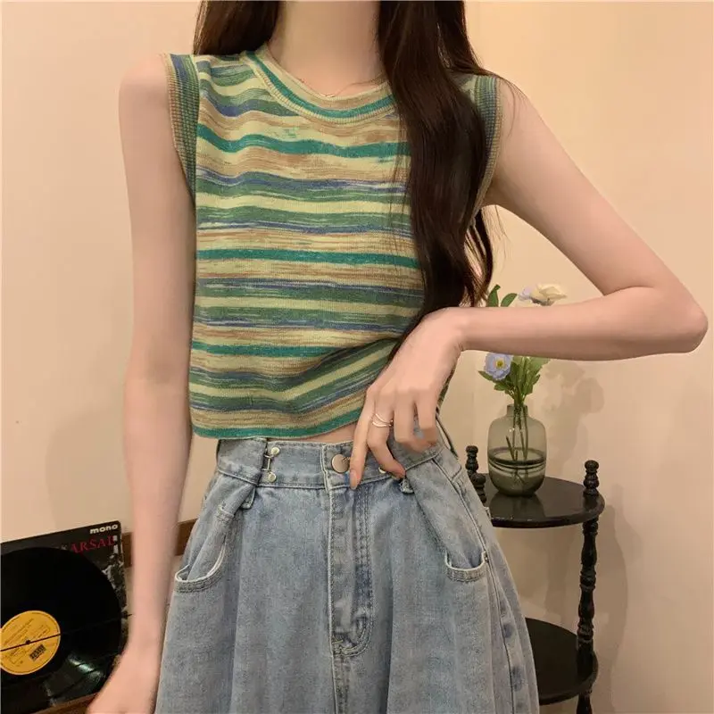 Women Clothes Summer Fashion Casual Striped Contrasting Colors O-neck Sleeveless Femme Fashionable Appear Thin Slim Camisole
Women Clothes Summer Fashion Casual Striped Contrasting Colors O-neck Sleeveless Femme Fashionable Appear Thin Slim Camisole