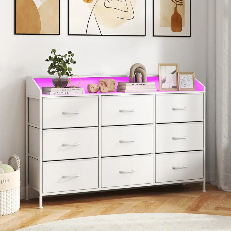 Storage Organizer with LED Lights and 9 Fabric Drawers for Bedroom-White
Storage Organizer with LED Lights and 9 Fabric Drawers for Bedroom-White