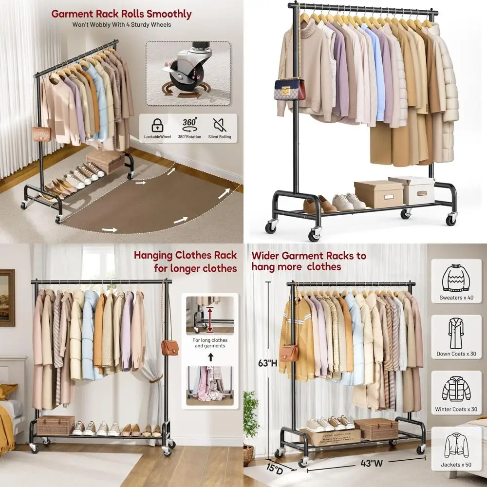Металлическая вешалка для одежды на 43 предмета с колесами, усиленный шкаф для пальто, рубашек и платьев (черный)
Металлическая вешалка для одежды на 43 предмета с колесами, усиленный шкаф для пальто, рубашек и платьев (черный)