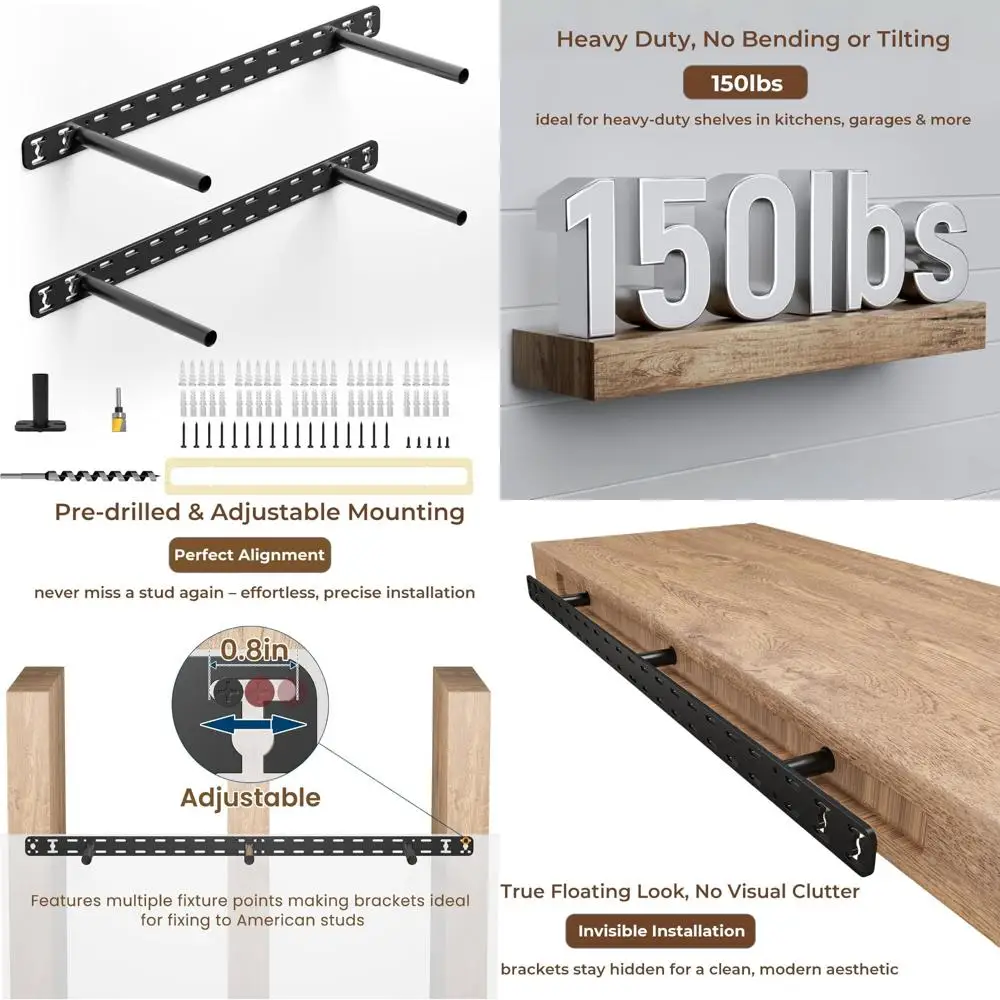 Heavy Duty Decorative Black Floating Shelf Brackets for Wall Mounting - Concealed Hardware for Stylish Shelving Solutions
Heavy Duty Decorative Black Floating Shelf Brackets for Wall Mounting - Concealed Hardware for Stylish Shelving Solutions