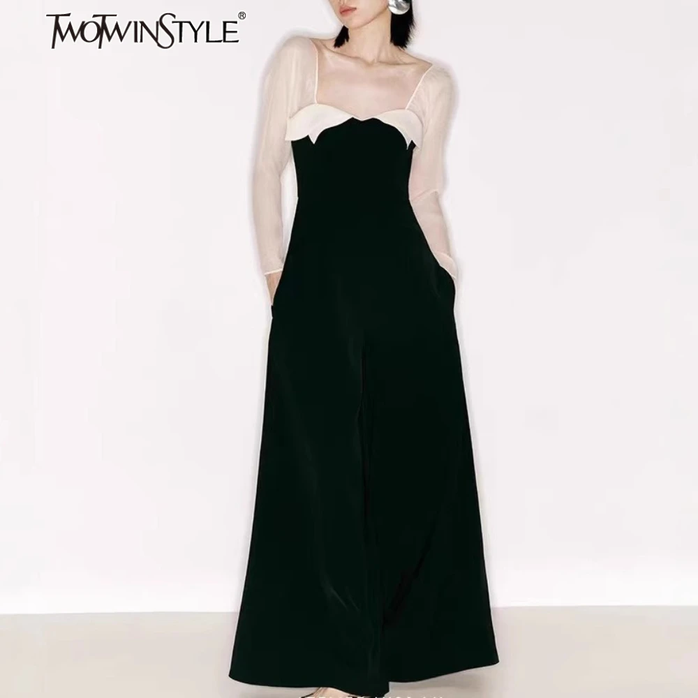 TWOTWINSTYLE Colorblock Slimming Backless Midi Dresses for Women Square Neck Long Sleeves Patchwork Mesh Dress Female Clothing
TWOTWINSTYLE Colorblock Slimming Backless Midi Dresses for Women Square Neck Long Sleeves Patchwork Mesh Dress Female Clothing