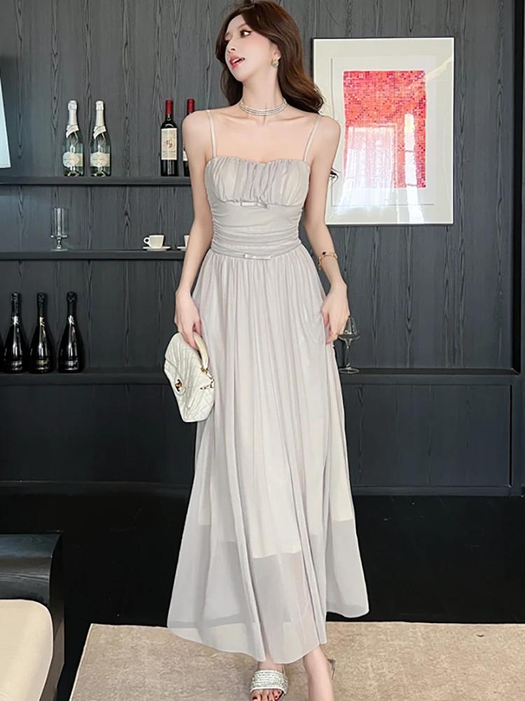 Women Solid Patchwork Pleated Bow Sling Long Dress Summer Korean Elegant Casaul Holiday Dress 2026 Vintage Bodycon Evening Dress
Women Solid Patchwork Pleated Bow Sling Long Dress Summer Korean Elegant Casaul Holiday Dress 2026 Vintage Bodycon Evening Dress