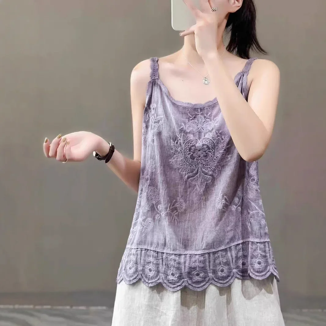 Pop Pop Retro Artistic Style Embroidered Lace Tank Top Women Summer Elegant Loose Slimming Sleeveless Vest Cotton Made In China
Pop Pop Retro Artistic Style Embroidered Lace Tank Top Women Summer Elegant Loose Slimming Sleeveless Vest Cotton Made In China