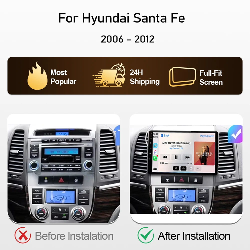 Car Radio For Hyundai Santa Fe 2 2006 2007- 2012 Wireless Carplay Android Auto Player Multimedia Video GPS Navigation Screen DVD
Car Radio For Hyundai Santa Fe 2 2006 2007- 2012 Wireless Carplay Android Auto Player Multimedia Video GPS Navigation Screen DVD