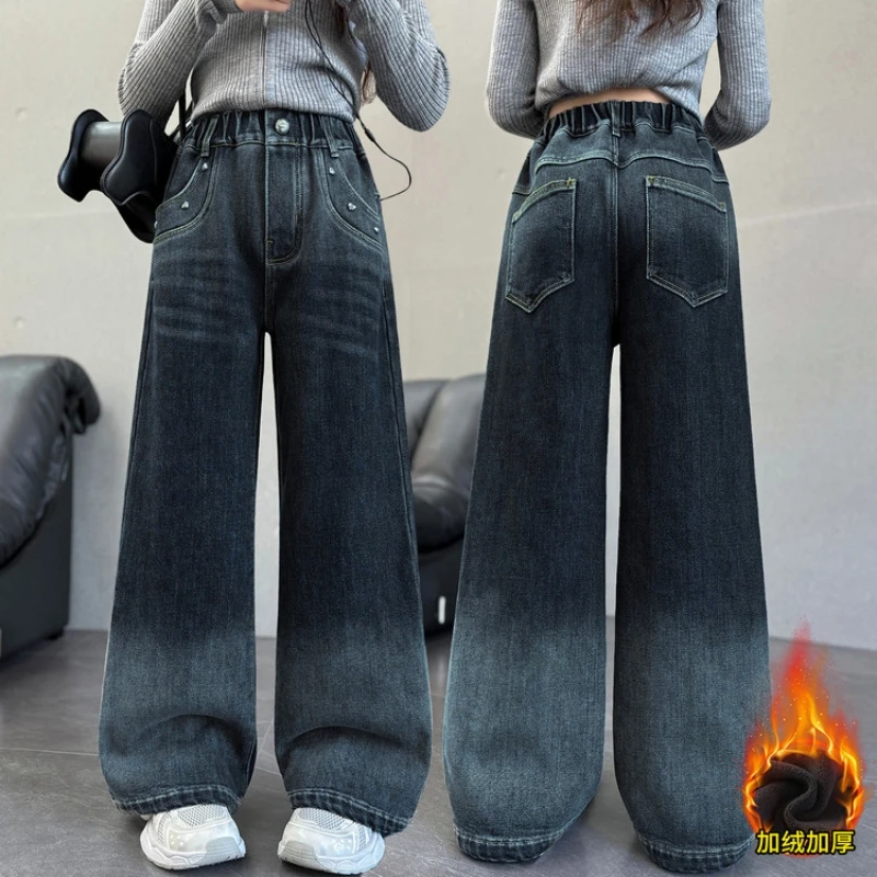 Girls' Fleece-Lined Wide-Leg Denim Pants, Gradient Denim Winter Long Pants, Fashionable Youth Trousers, Durable and Comfortable
Girls' Fleece-Lined Wide-Leg Denim Pants, Gradient Denim Winter Long Pants, Fashionable Youth Trousers, Durable and Comfortable