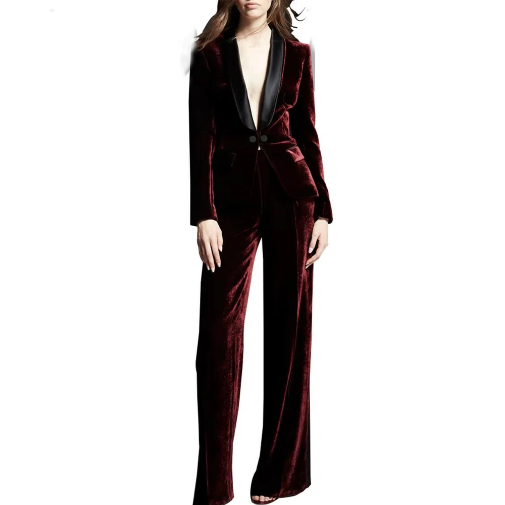Burgundy Velvet Women's suit 2 Pcs Shawl Lapel Blazer+Pants Velour Prom Suit Wedding Tuxedos Pant Sets
Burgundy Velvet Women's suit 2 Pcs Shawl Lapel Blazer+Pants Velour Prom Suit Wedding Tuxedos Pant Sets
