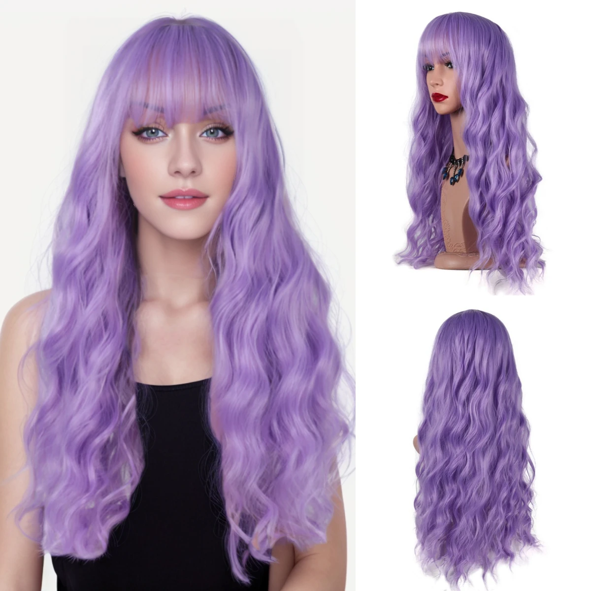 Purple Wig Women's Long Wavy Wig With Bangs Curly Synthetic Wig For Cosplay Party Daily Heat Resistant Fiber
Purple Wig Women's Long Wavy Wig With Bangs Curly Synthetic Wig For Cosplay Party Daily Heat Resistant Fiber