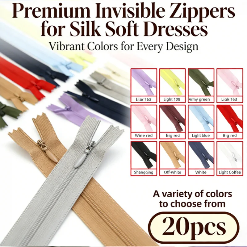 20pcs Mixed Color Nylon Closed-End Invisible Zippers for Silk Dresses Cushions Pillow Covers DIY Sewing Crafts
20pcs Mixed Color Nylon Closed-End Invisible Zippers for Silk Dresses Cushions Pillow Covers DIY Sewing Crafts