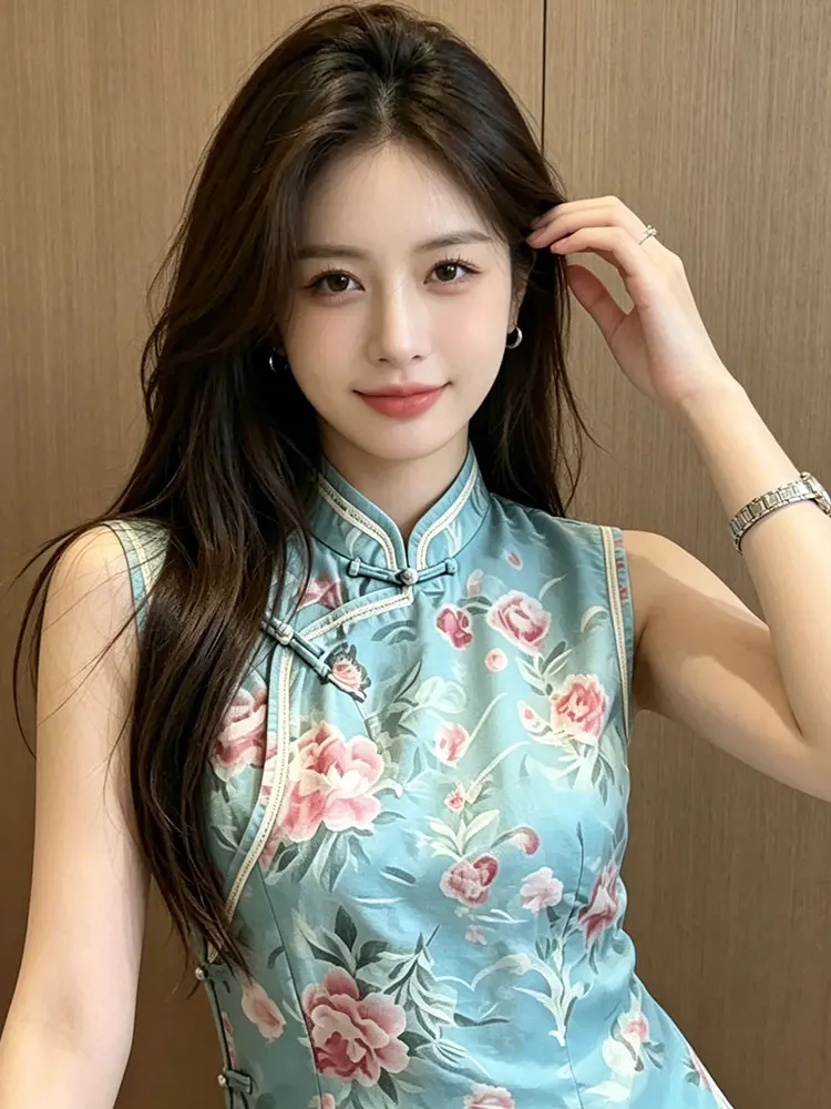 New 2026 Chinese Style Stand Collar Printed Sleeveless Shirt Women's Slim Fit Luxury Blue Top Fashionable Casual Business
New 2026 Chinese Style Stand Collar Printed Sleeveless Shirt Women's Slim Fit Luxury Blue Top Fashionable Casual Business