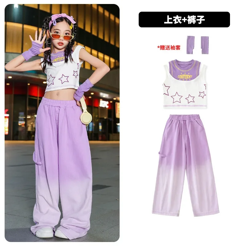 Kpop Jazz Dancewear Girls Streetwear Crop Tops Purple Gradient Pants Hip Hop Clothes Children Street Dance Outfit
Kpop Jazz Dancewear Girls Streetwear Crop Tops Purple Gradient Pants Hip Hop Clothes Children Street Dance Outfit