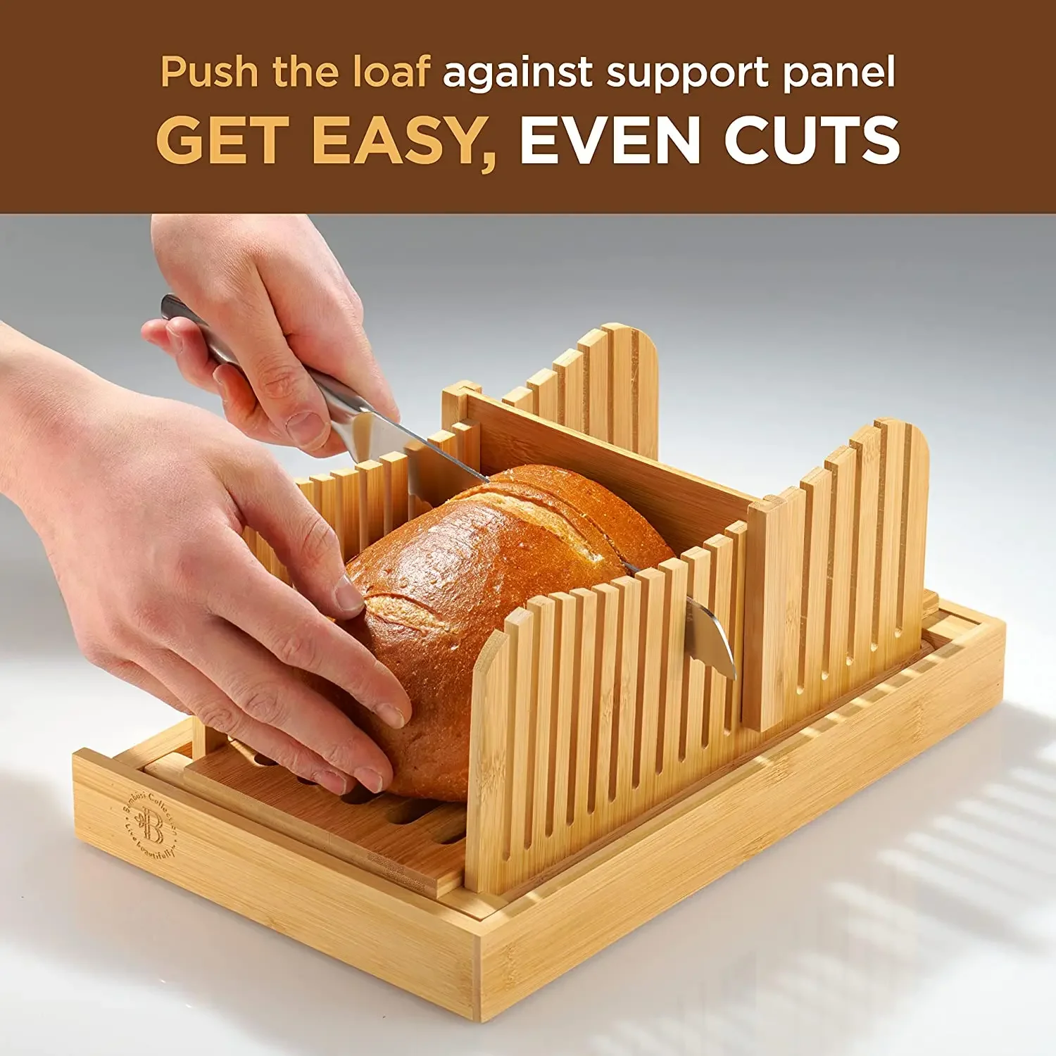 Bamboo Bread Slicer Cutting Guide -3 Slice Thickness Foldable Compact Cutting Board with Crumb Tray Stainless Steel
Bamboo Bread Slicer Cutting Guide -3 Slice Thickness Foldable Compact Cutting Board with Crumb Tray Stainless Steel
