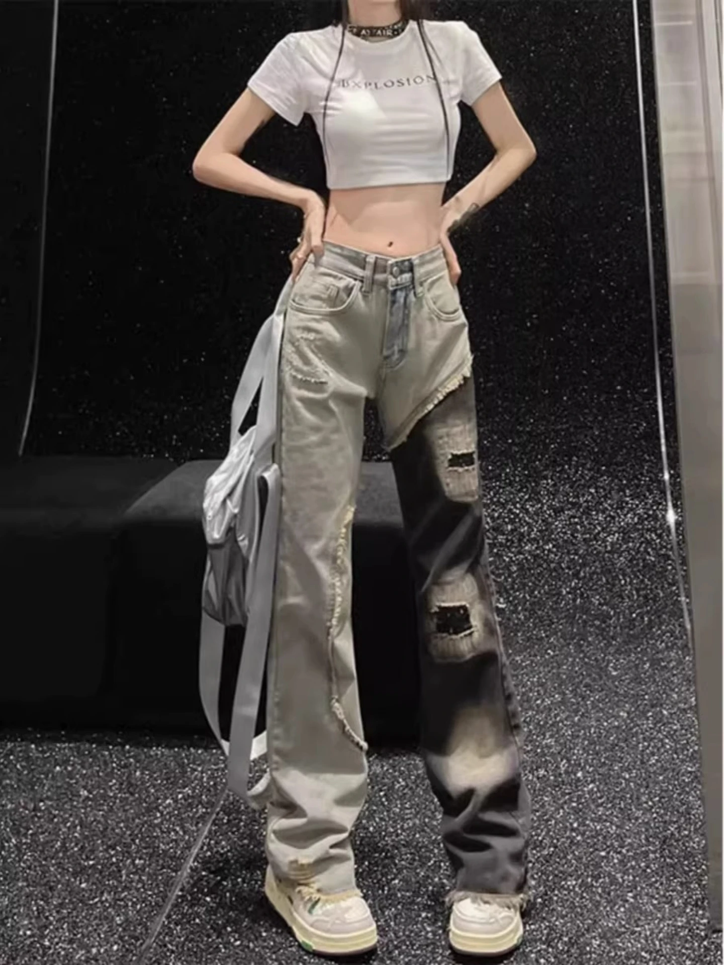 Street Sle Vintage High Waist Straight Leg Jeans Women's Patchwork Ripped Frayed Wide Leg Long Trousers Casual Blue Denim
Street Sle Vintage High Waist Straight Leg Jeans Women's Patchwork Ripped Frayed Wide Leg Long Trousers Casual Blue Denim