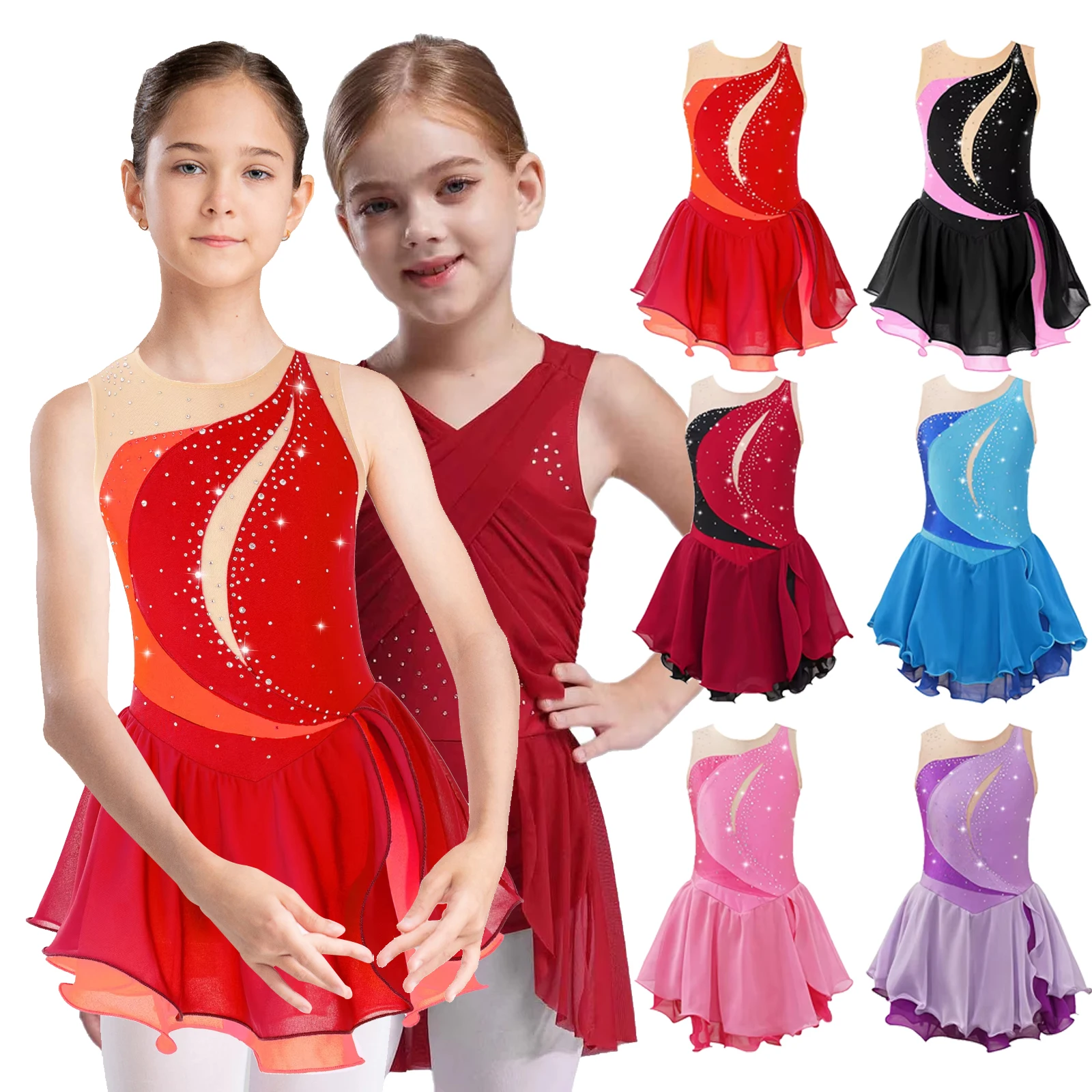 Kids Girls Ballet Dance Dress Chiffon Tulle Skirts Rhinestone Gymnastics Leotard Dress Figure Skating Stage Competition Dresses
Kids Girls Ballet Dance Dress Chiffon Tulle Skirts Rhinestone Gymnastics Leotard Dress Figure Skating Stage Competition Dresses