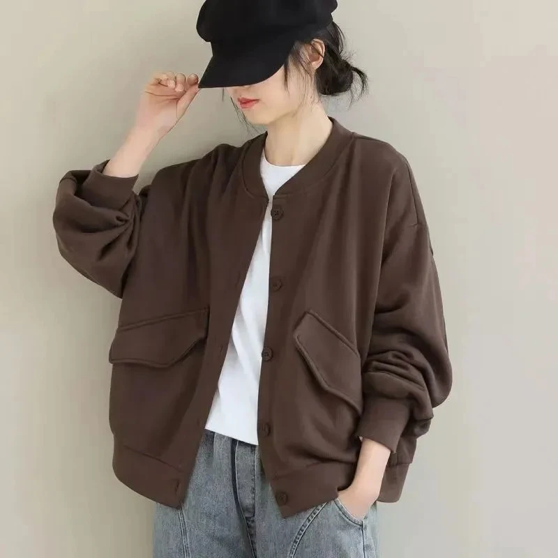 High Cotton Literature and art Long Sleeved Short Jacket, New Spring and Autumn Period Solid Color Stand Collar Versatile Cas
High Cotton Literature and art Long Sleeved Short Jacket, New Spring and Autumn Period Solid Color Stand Collar Versatile Cas