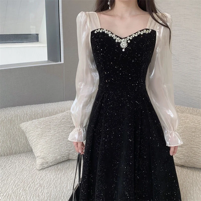 Spring Autumn Fine Shimmer Velvet Evening Gown Elegant Heart-Shaped Neck Beaded Embellishment Puffed Long-Sleeved Maxi Dress
Spring Autumn Fine Shimmer Velvet Evening Gown Elegant Heart-Shaped Neck Beaded Embellishment Puffed Long-Sleeved Maxi Dress