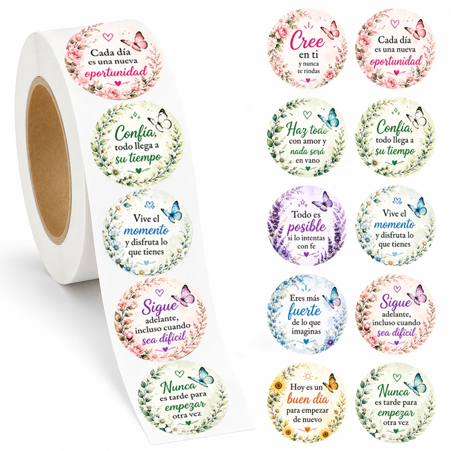 500 Pcs Spanish Inspirational Stickers Roll Motivational Quote Round Labels Floral Butterfly Aesthetic Stickers
500 Pcs Spanish Inspirational Stickers Roll Motivational Quote Round Labels Floral Butterfly Aesthetic Stickers