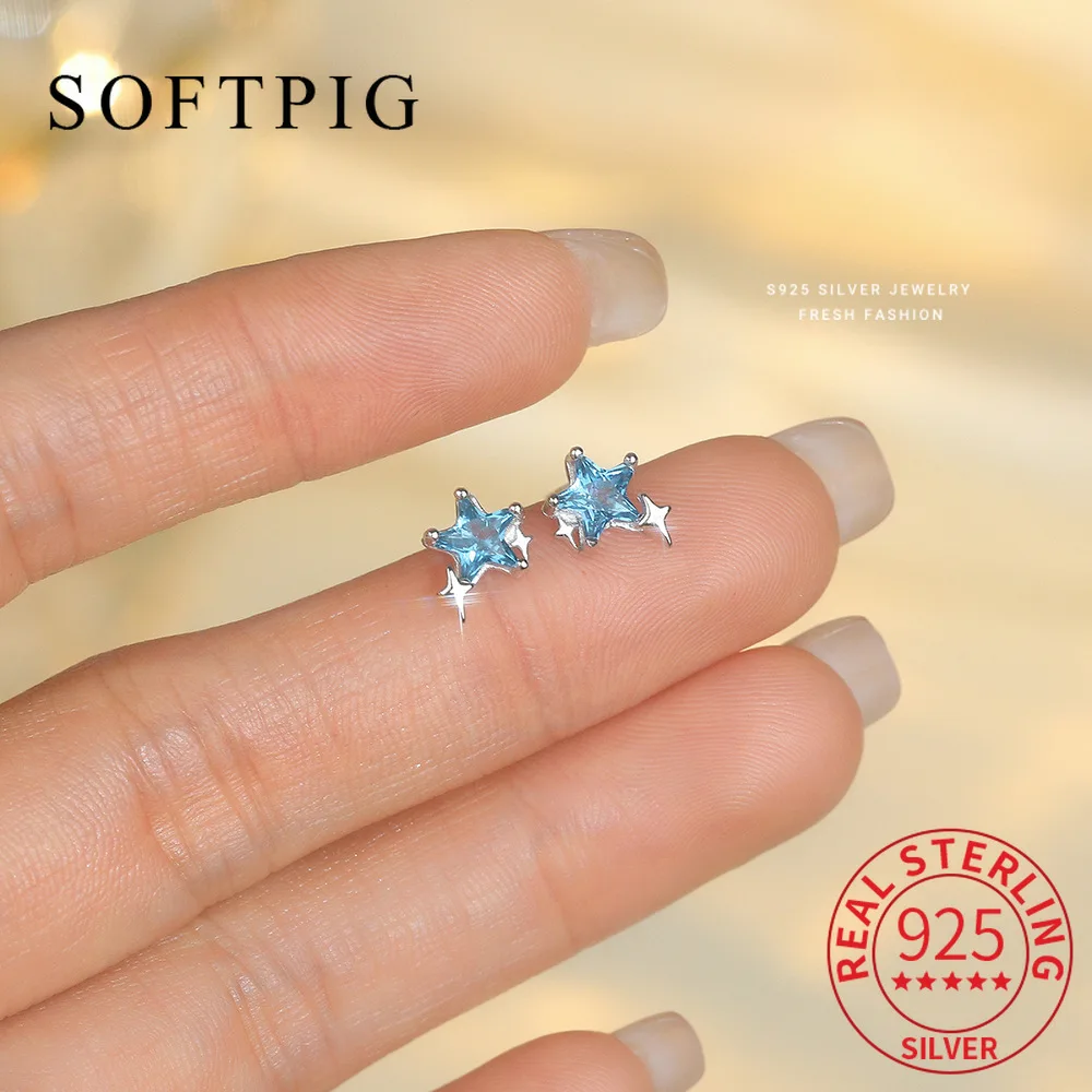 SOFTPIG Real 925 Sterling Silver Blue Spinel Star Mini Stud Earrings for Women Cute Fine Jewelry Light Luxury Accessories
SOFTPIG Real 925 Sterling Silver Blue Spinel Star Mini Stud Earrings for Women Cute Fine Jewelry Light Luxury Accessories