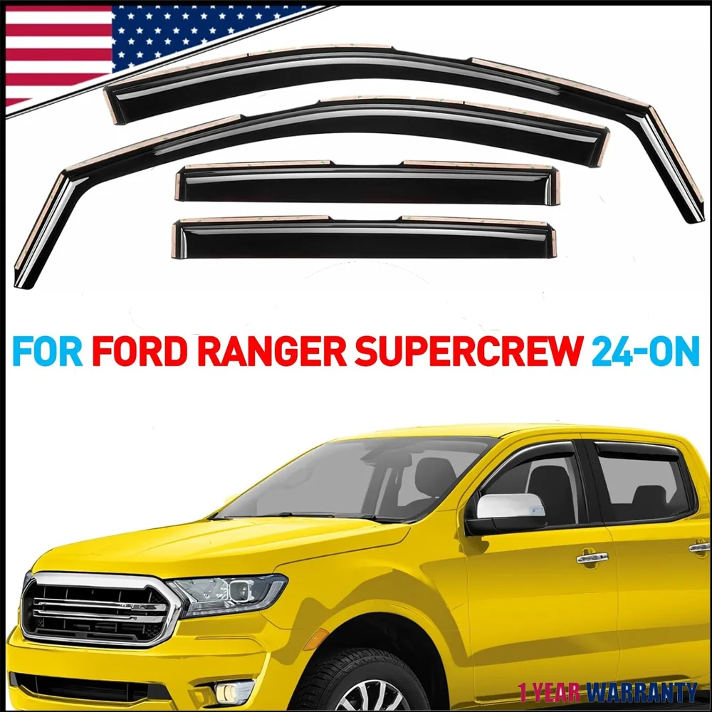 New 4PCS Car Extra Durable Window Deflectors in-Channel Window Visors Rain Guards For Ford Ranger SuperCrew 2024-2026 Rain Shield Shade Sun Protection
New 4PCS Car Extra Durable Window Deflectors in-Channel Window Visors Rain Guards For Ford Ranger SuperCrew 2024-2026 Rain Shield Shade Sun Protection