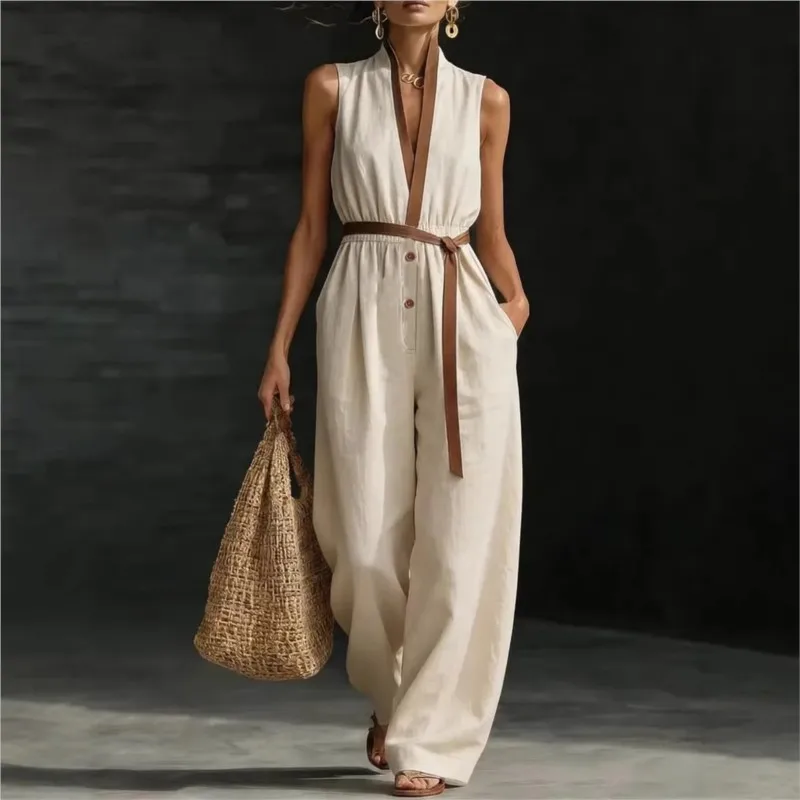 2026 New Summer Women's Jumpsuit With Contrasting Colors Casual Loose Fashionable And Comfortable Simple And Versatile Jumpsuit
2026 New Summer Women's Jumpsuit With Contrasting Colors Casual Loose Fashionable And Comfortable Simple And Versatile Jumpsuit