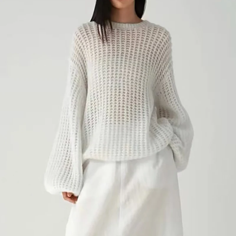 Women's Openwork Oversized Long-Sleeve Knit Top Stylish and versatile crewneck pullover High-quality top Fall season New arrival
Women's Openwork Oversized Long-Sleeve Knit Top Stylish and versatile crewneck pullover High-quality top Fall season New arrival