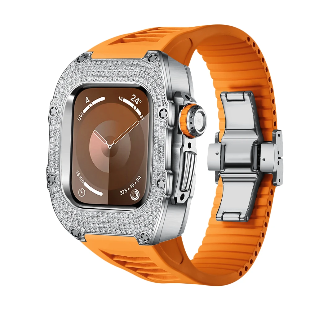 Mod Kit for Apple Watch s9 8 7 41mm Luxury Titanium Diamond Inlaid Accessories Apply to s6/5/4 SE 40mm Case and orange band
Mod Kit for Apple Watch s9 8 7 41mm Luxury Titanium Diamond Inlaid Accessories Apply to s6/5/4 SE 40mm Case and orange band