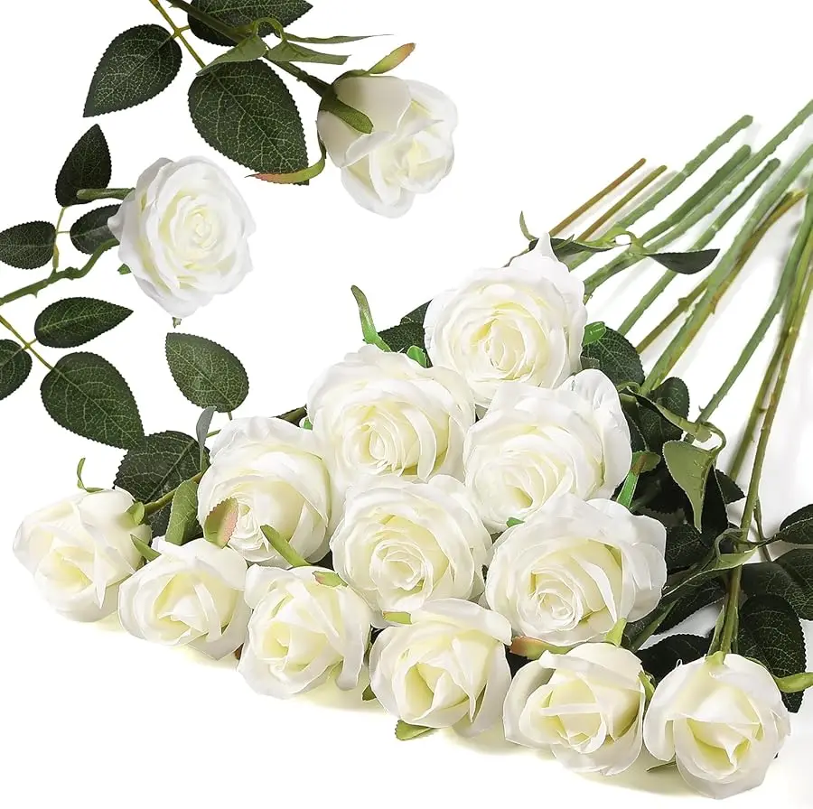 12PCS Artificial Silk Flowers Realistic Roses Bouquet Long Stem for Home Wedding Decoration Party (White -2)
12PCS Artificial Silk Flowers Realistic Roses Bouquet Long Stem for Home Wedding Decoration Party (White -2)