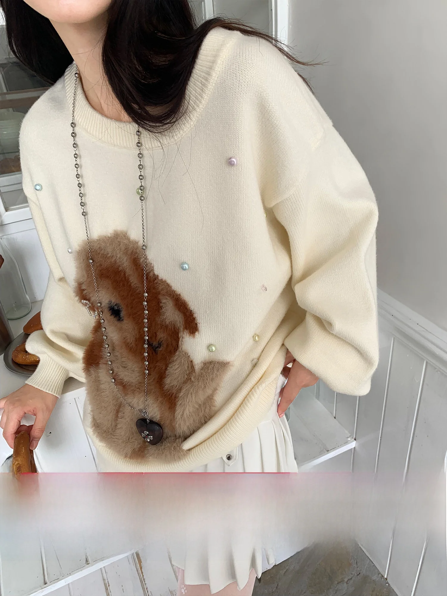 Большой пуловер с принтом кролика для женщин, белый осенне-зимний милый вязаный длинный свек, круглый повседневный топ
Большой пуловер с принтом кролика для женщин, белый осенне-зимний милый вязаный длинный свек, круглый повседневный топ