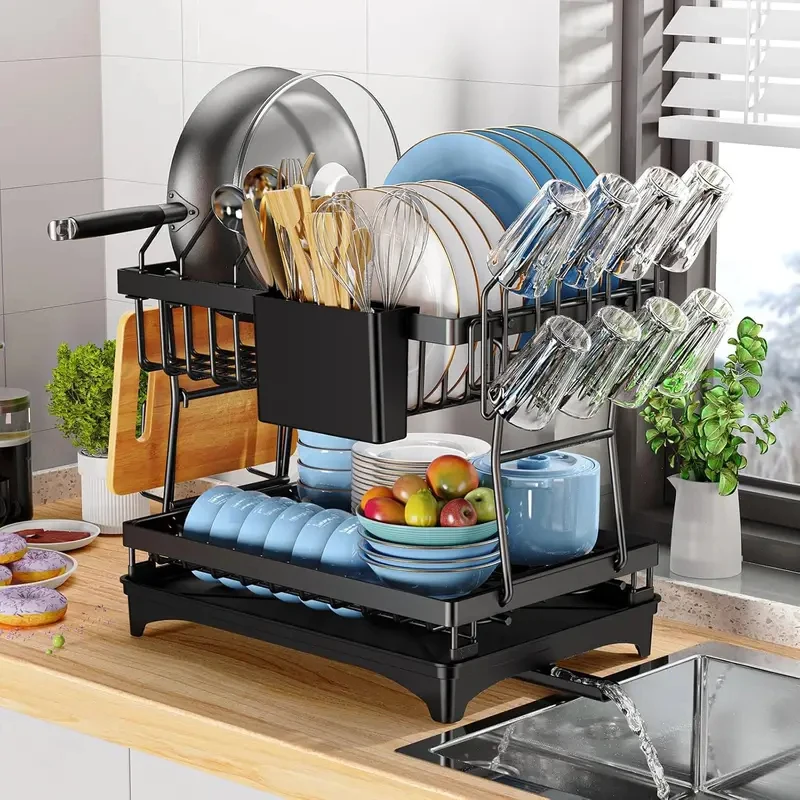 Kitchen countertop 2-tier dish drying rack, kitchen countertop dish drainer with drip tray, metal kitchen dish rack with drip tr
Kitchen countertop 2-tier dish drying rack, kitchen countertop dish drainer with drip tray, metal kitchen dish rack with drip tr