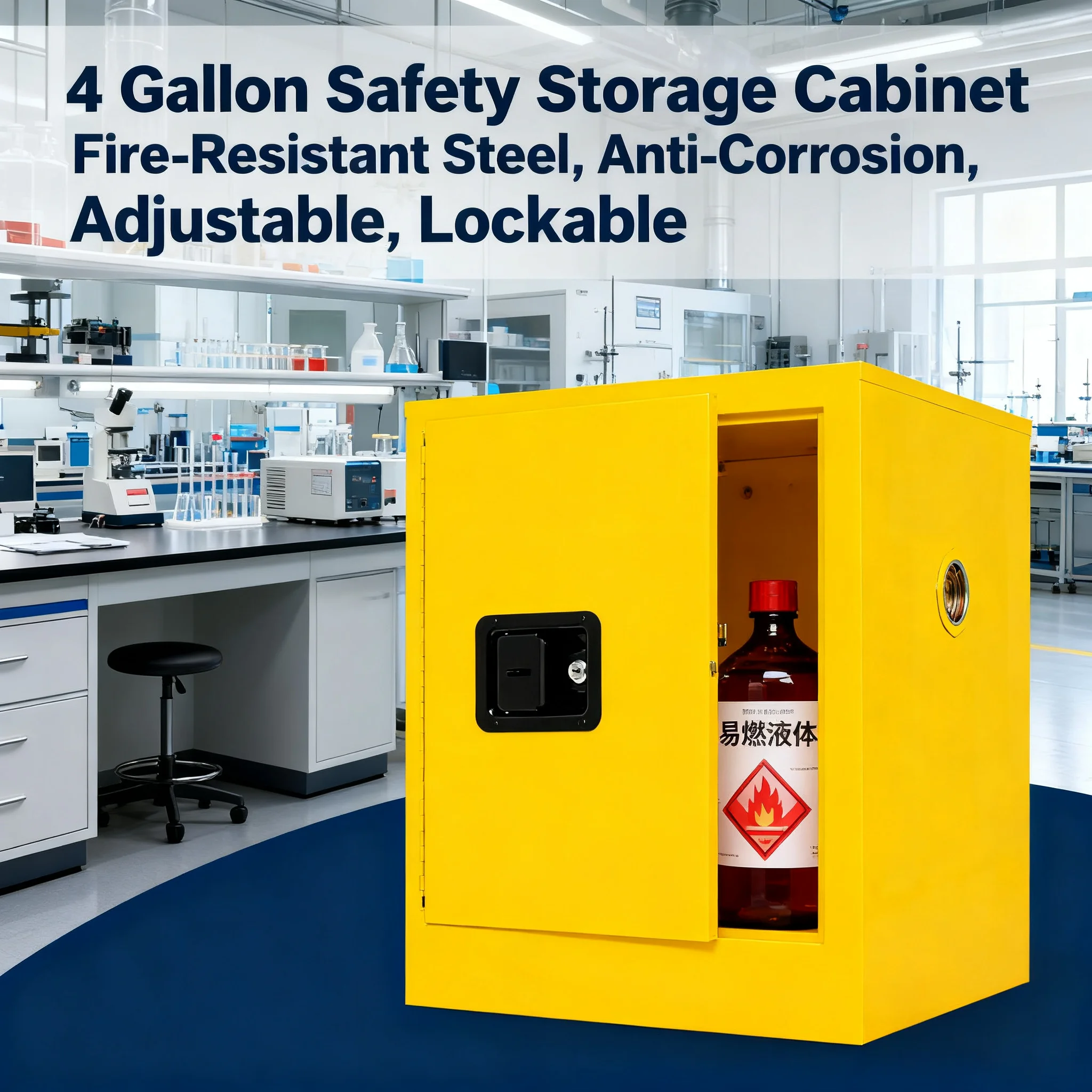 Safety Storage Cabinet 4 Gallon Fire-Resistant Steel, Anti-Corrosion, Adjustable, Lockable, Lab/Home/Factory Use
Safety Storage Cabinet 4 Gallon Fire-Resistant Steel, Anti-Corrosion, Adjustable, Lockable, Lab/Home/Factory Use