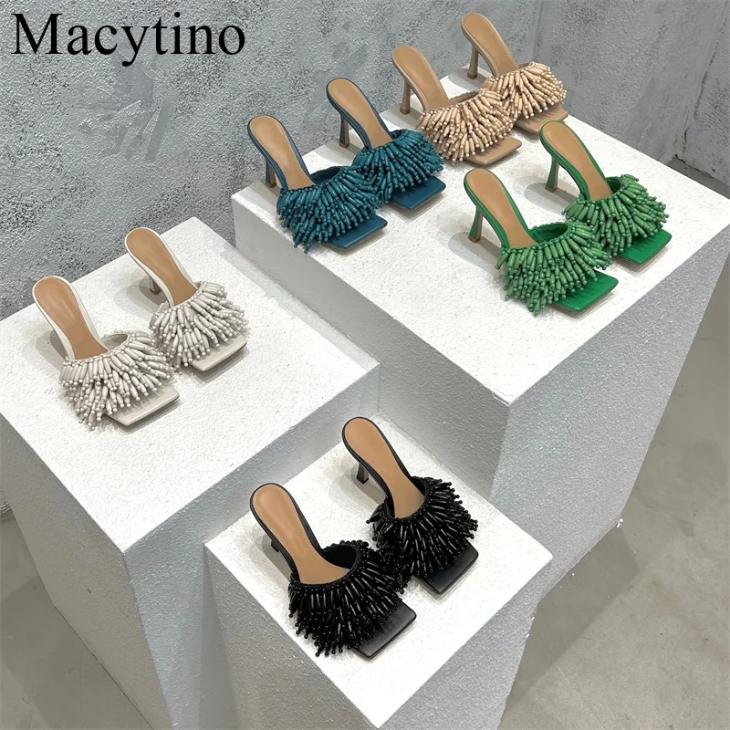 New String Bead High Heel Stiletto Runway Women Square Toe Summer 2022 Slides Genuine Leather Party Holiday Slippers Female
New String Bead High Heel Stiletto Runway Women Square Toe Summer 2022 Slides Genuine Leather Party Holiday Slippers Female