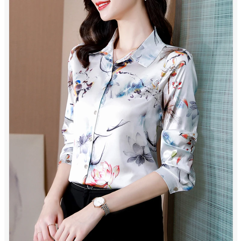 Elegant Fashion Floral Printed Shirt Spring Autumn Long Sleeved Women Blouse Single Breasted Silk Satin OL Tops
Elegant Fashion Floral Printed Shirt Spring Autumn Long Sleeved Women Blouse Single Breasted Silk Satin OL Tops