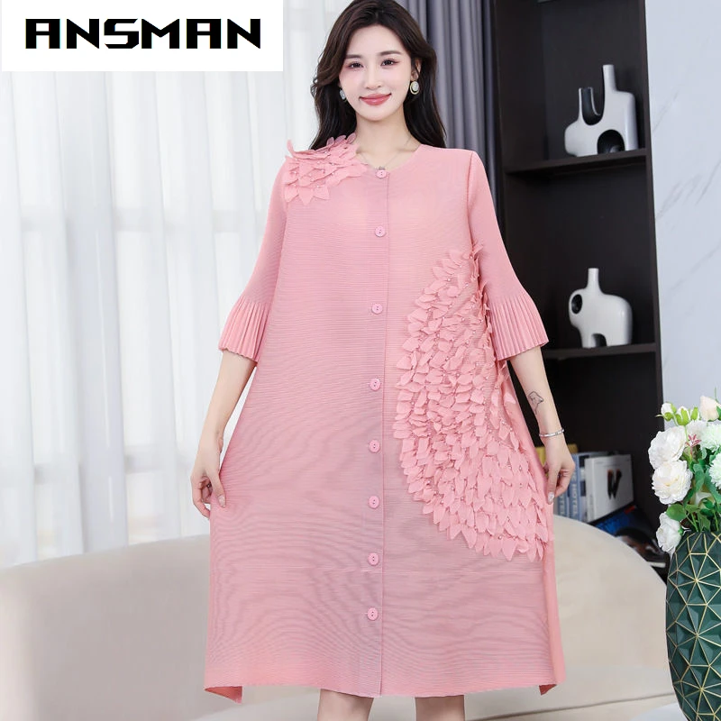 Miyake Pleated Women's Flare Sleeves Beaded Dress 2023 Summer and Autumn New Floating Flower High End Fashionable Cardigan Dress
Miyake Pleated Women's Flare Sleeves Beaded Dress 2023 Summer and Autumn New Floating Flower High End Fashionable Cardigan Dress