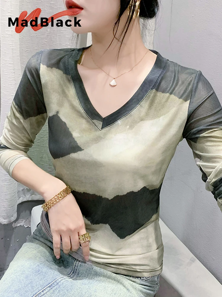 MadBlack European Clothes Tshirt Women Sexy V Necks Tiedie Printed Slim Mesh Tops Long Sleeve Tees Autumn Spring T37936JC
MadBlack European Clothes Tshirt Women Sexy V Necks Tiedie Printed Slim Mesh Tops Long Sleeve Tees Autumn Spring T37936JC