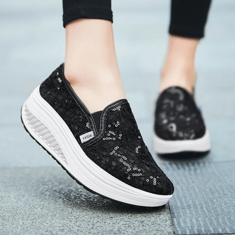 Summer Casual Black Women's Shoes Slope Heel Fashion Casual Shoes Solid Color Sequin Cut-out Lace Platform
Summer Casual Black Women's Shoes Slope Heel Fashion Casual Shoes Solid Color Sequin Cut-out Lace Platform