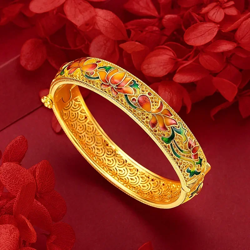 9999 Real Gold 24K Court Buckle Lotus Bracelet Women's Gold Ethnic Wind Burnt Blue Enamel Lotus Retro Mom Bracelet
9999 Real Gold 24K Court Buckle Lotus Bracelet Women's Gold Ethnic Wind Burnt Blue Enamel Lotus Retro Mom Bracelet