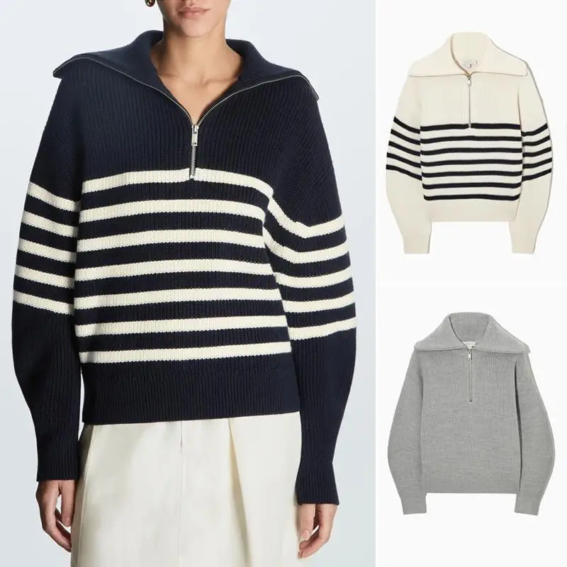 Autumn Winter Lapel colloar zipper Pullover Long-sleeved Knitted sweater women Casual Thick Patchwork Zipper Knit Pullover
Autumn Winter Lapel colloar zipper Pullover Long-sleeved Knitted sweater women Casual Thick Patchwork Zipper Knit Pullover