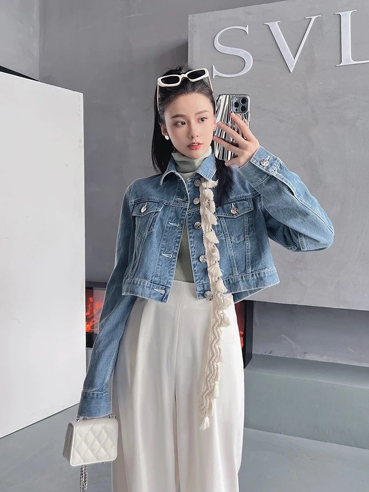 SVLI Fringe Sequence Short Sleeveless Jacket High And Low Collar Denim Outerwear Commute Style Regular Fit Short Coat
SVLI Fringe Sequence Short Sleeveless Jacket High And Low Collar Denim Outerwear Commute Style Regular Fit Short Coat